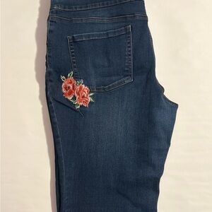 The Pioneer Woman Dark Blue Skinny Jeans with Coral Rose Embroidery